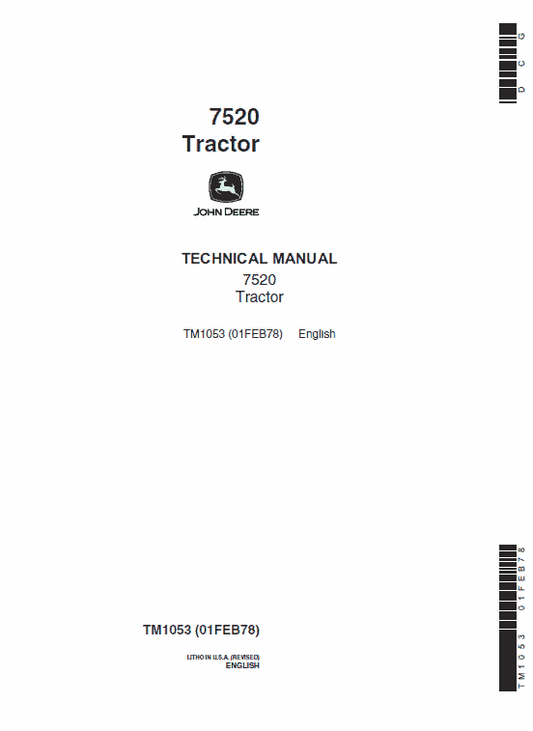 John Deere 7520 Tractor Repair Technical Manual (TM1053) Workshop Guide