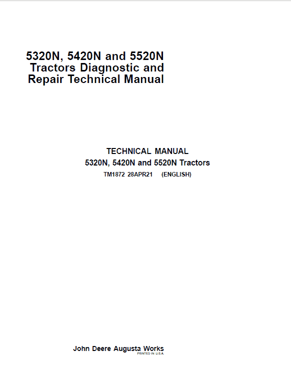 John Deere 5320N, 5420N, 5520N Tractor Repair Technical Manual Workshop Guide