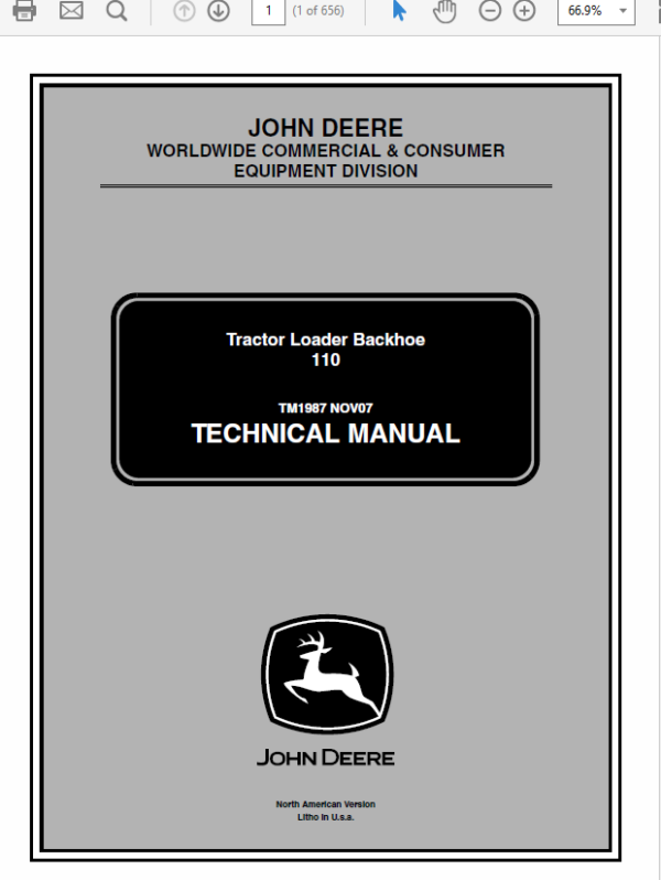 John Deere 110 Tractor Loader Backhoe Technical Manual (TM1987) Workshop Guide