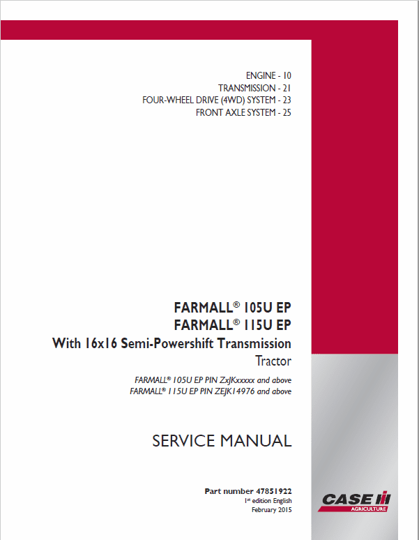 Case Farmall 85U, 95U, 105U, 115U Tractor Service Manual Workshop Guide
