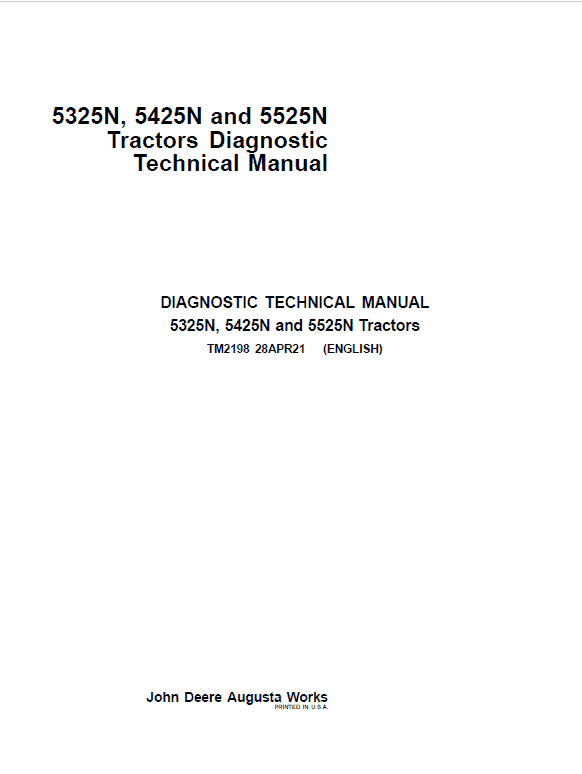 John Deere 5325N, 5425N, 5525N Tractors Repair Technical Manual Workshop Guide