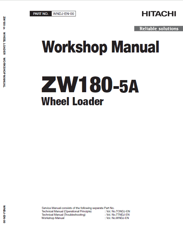 Hitachi ZW180-5A, ZW180-5B Wheel Loader Service Repair Manual Workshop Guide