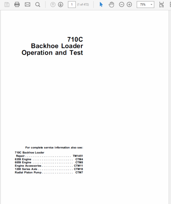 John Deere 710C Backhoe Loader Manual (TM1450 and TM1451) Workshop Guide