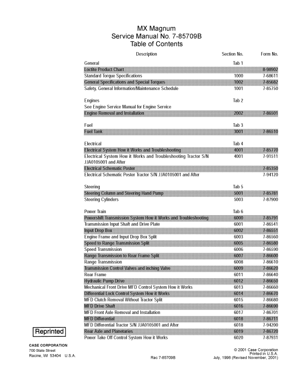 Case MX180, MX200, MX220, MX240, MX270 Tractor Service Manual Workshop Guide