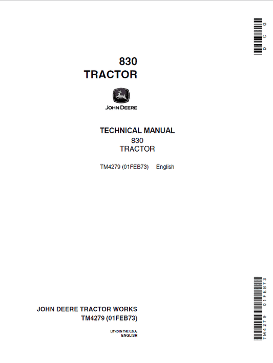 John Deere 830 Utility Tractor Repair Technical Manual Workshop Guide
