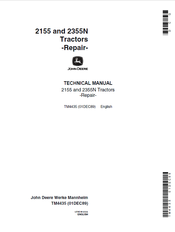 John Deere 2155, 2355N Tractors Repair Technical Manual Workshop Guide