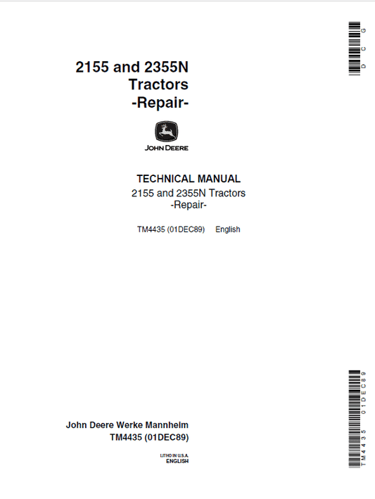 John Deere 2155, 2355N Tractors Repair Technical Manual Workshop Guide
