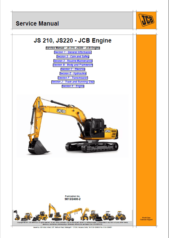 JCB JS210LC, JS220 Tracked Excavator Service Manual Workshop Guide