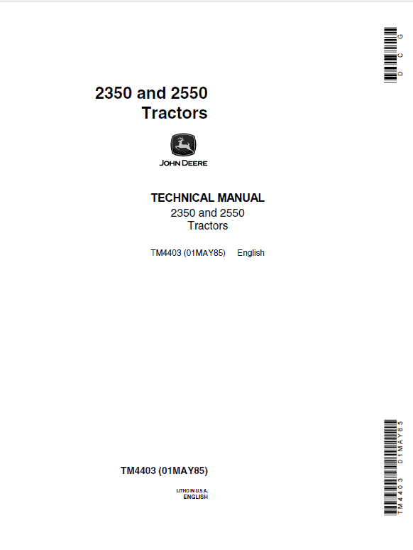 John Deere 2350, 2550 Tractors Repair Technical Manual Workshop Guide
