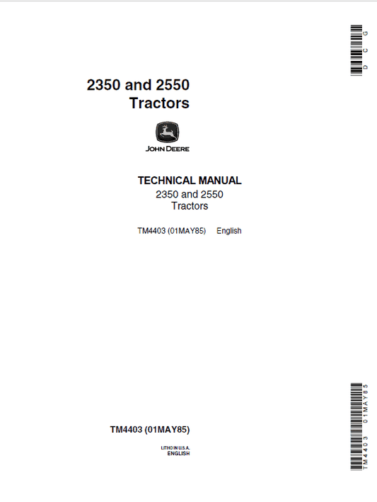 John Deere 2350, 2550 Tractors Repair Technical Manual Workshop Guide