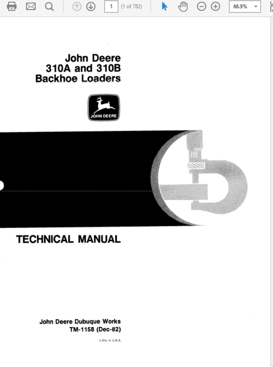 John Deere 310A, 310B Backhoe Loaders Technical Manual (TM1158) Workshop Guide