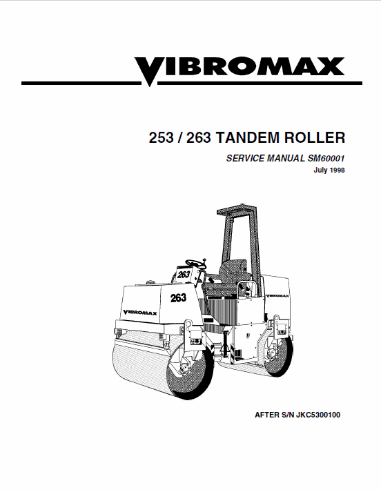 JCB Vibromax 253, 263 Tandum Roller Service Manual Workshop Guide