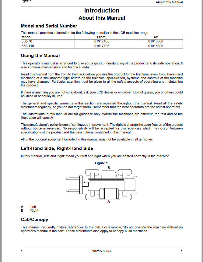 JCB 530-70, 530-110 Telescopic Handlers Loadalls Repair Service Manual