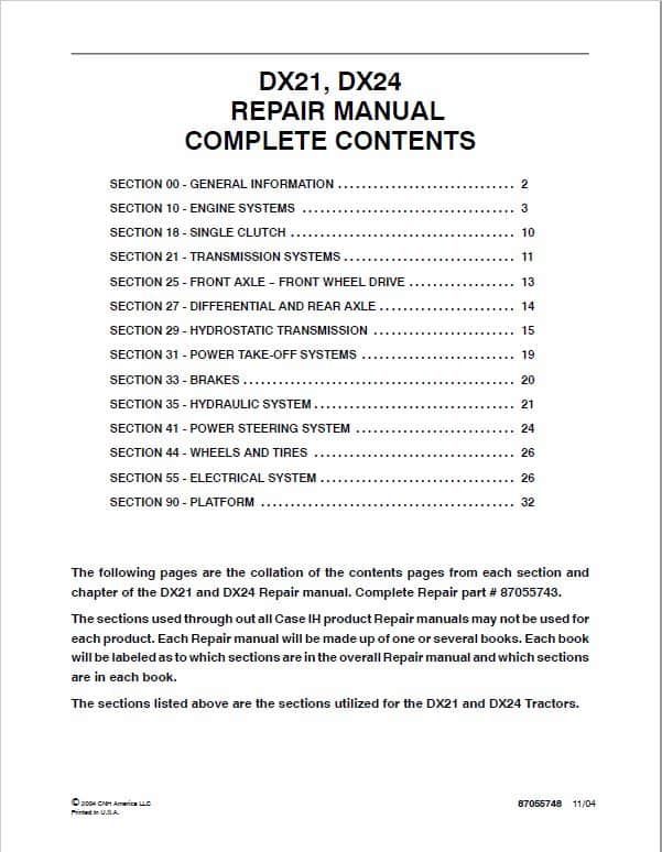 Case DX21, DX24 Tractor Service Manual Workshop Guide