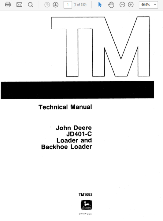 John Deere 401C Backhoe Loader Repair Technical Manual (TM1092) Workshop Guide