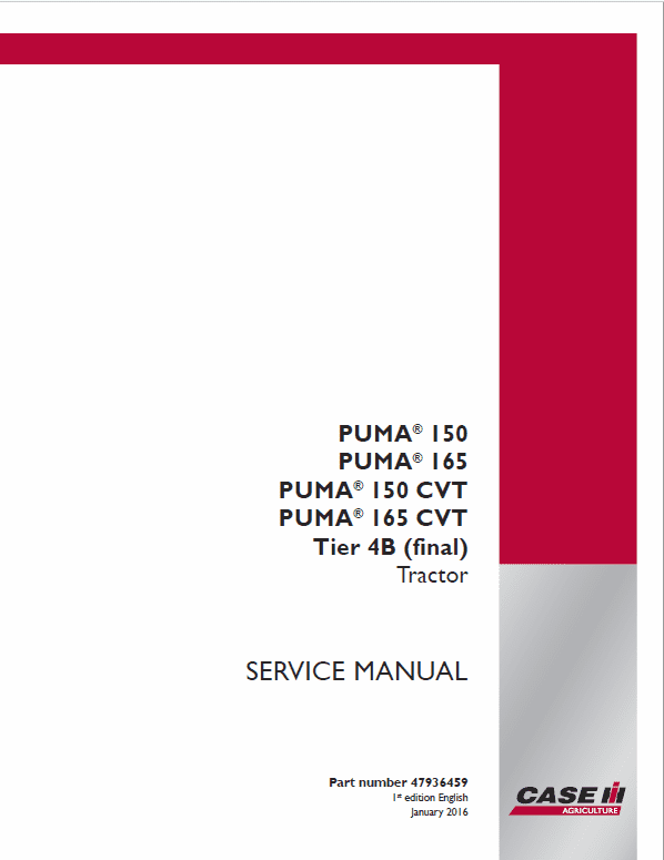 Case Puma 150, 165 CVT Tractor Service Manual Workshop Guide