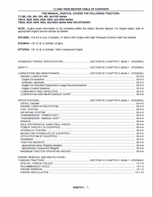 New Holland TJ280, TJ330, TJ430, TJ480, TJ530 Tractor Service Manual Workshop Guide