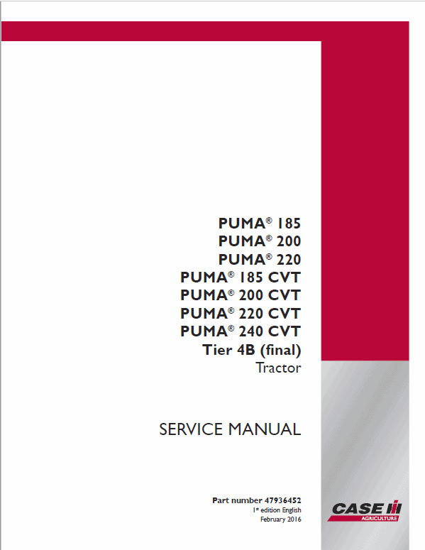 Case Puma 185, 200, 220, 240 CVT Tractor Service Manual Workshop Guide