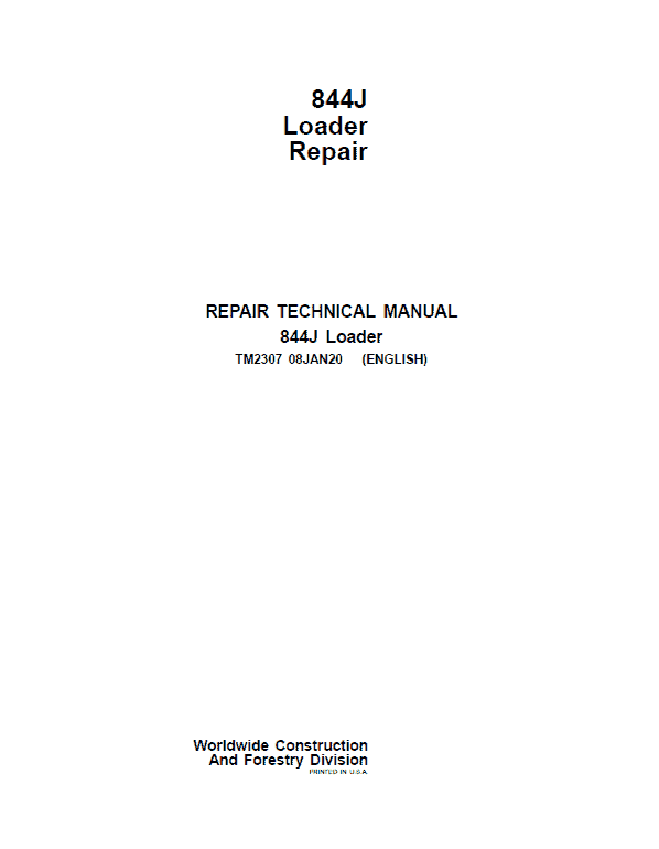 John Deere 844J Loader Repair Technical Manual Workshop Guide