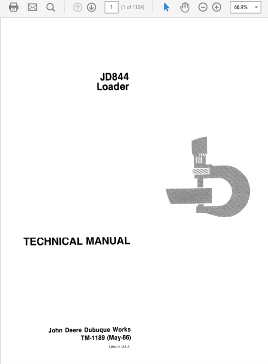 John Deere 844 Loader Repair Technical Manual (TM1189) Workshop Guide