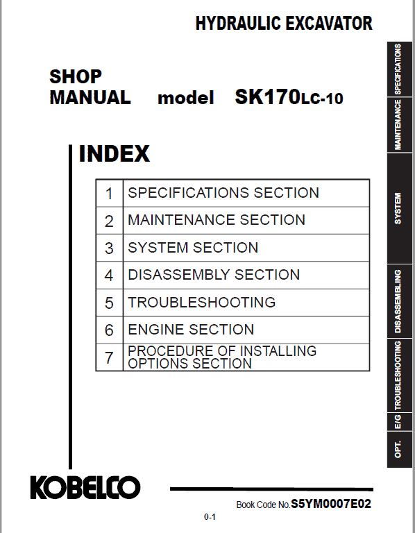 Kobelco SK170LC-10 Hydraulic Excavator Repair Service Manual Workshop Guide