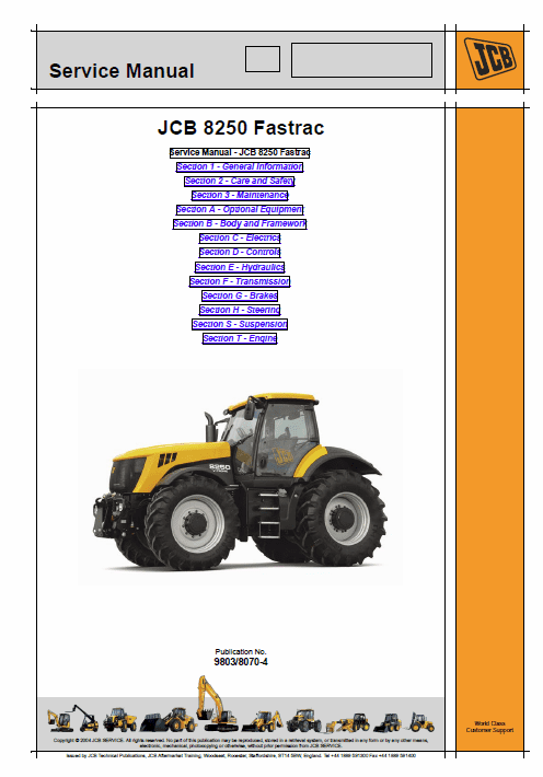 JCB 8250 Fastrac Service Manual Workshop Guide