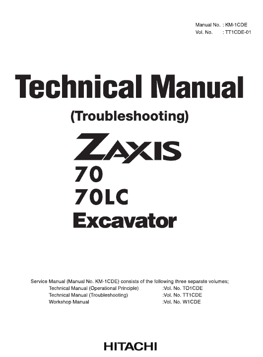 Hitachi ZX70 Excavator Service Repair Manual Workshop Guide