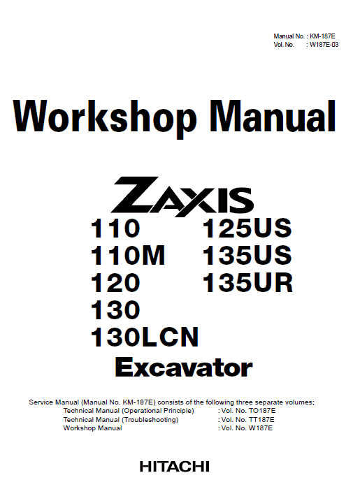 Hitachi ZX125US, ZX135US, ZX135UR Excavator Service Repair Manual Workshop Guide