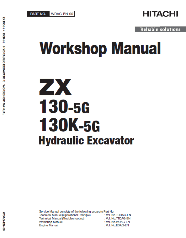 Hitachi ZX130K-5G Excavator Service Repair Manual Workshop Guide