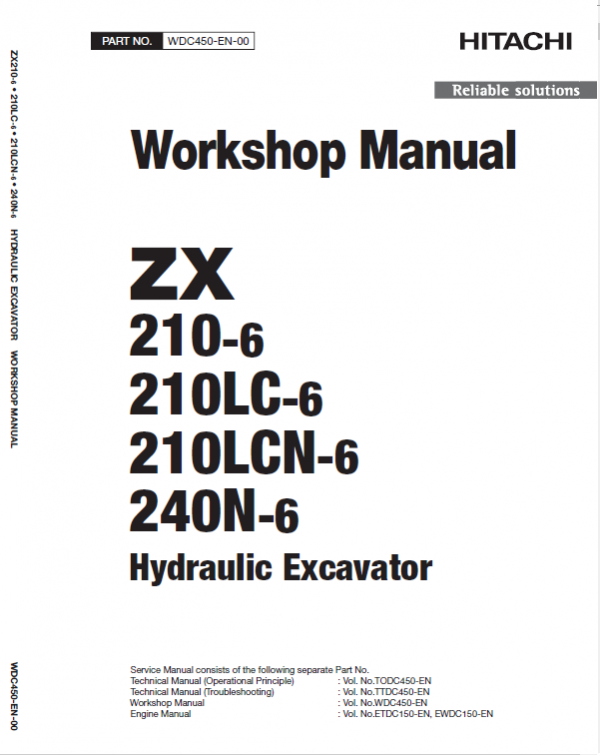 Hitachi ZX210-6, ZX210LC-6, ZX240N-6 Excavator Service Repair Manual Workshop Guide