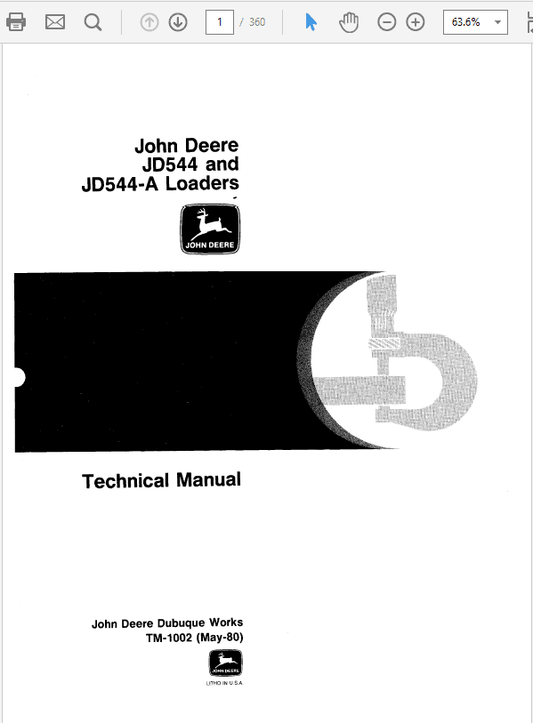 John Deere 544, 544A Loader Repair Technical Manual (TM1002) Workshop Guide