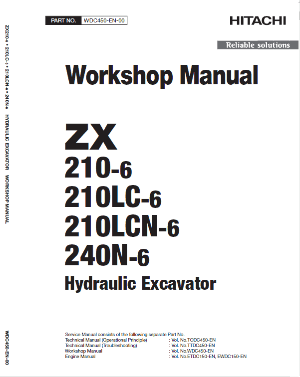 Hitachi ZX210-6, ZX210LC-6, ZX240N-6 Excavator Service Repair Manual Workshop Guide