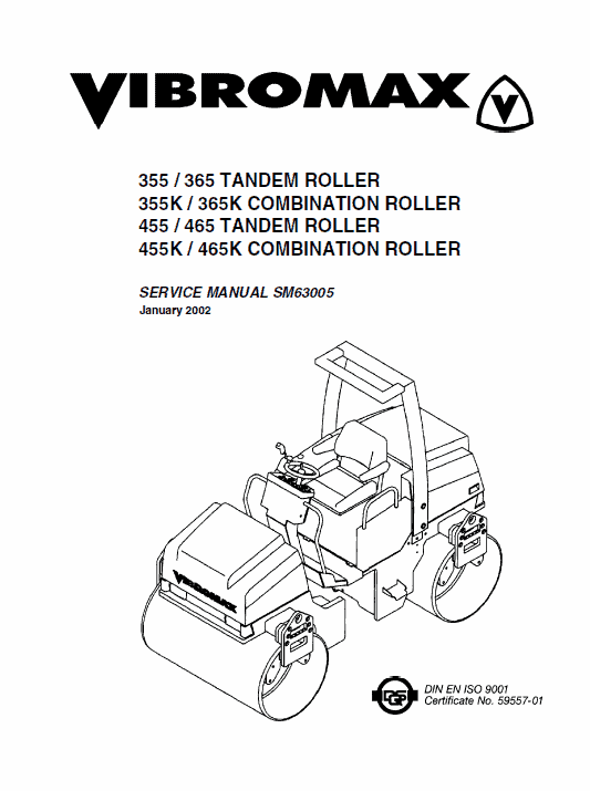 JCB Vibromax 355, 365, 455, 465 Tandum Roller Service Manual Workshop Guide