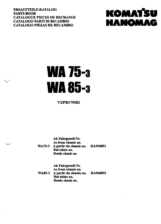 Komatsu WA85-3 Wheel Loader Service Manual Workshop Guide