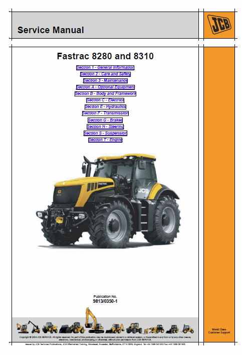 JCB 8280, 8310 Fastrac Service Manual Workshop Guide