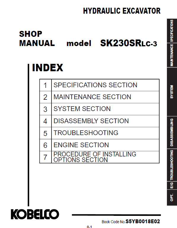 Kobelco SK230SRLC-3 Hydraulic Excavator Repair Service Manual Workshop Guide