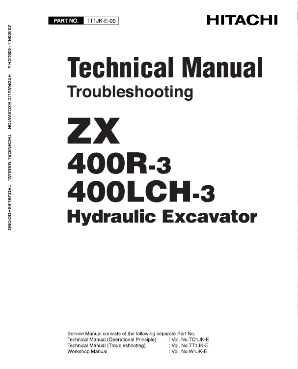 Hitachi ZX400R-3, ZX400LCH-3 Excavator Service Repair Manual Workshop Guide