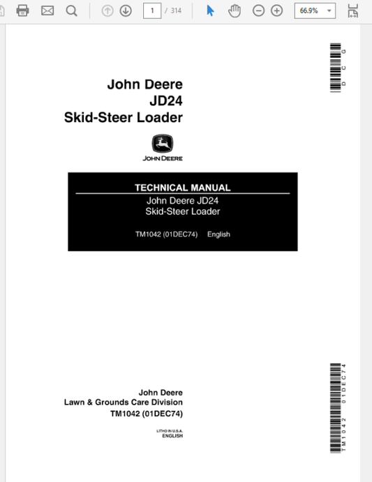 John Deere 24 Skid-Steer Loader Repair Technical Manual (TM1042) Workshop Guide