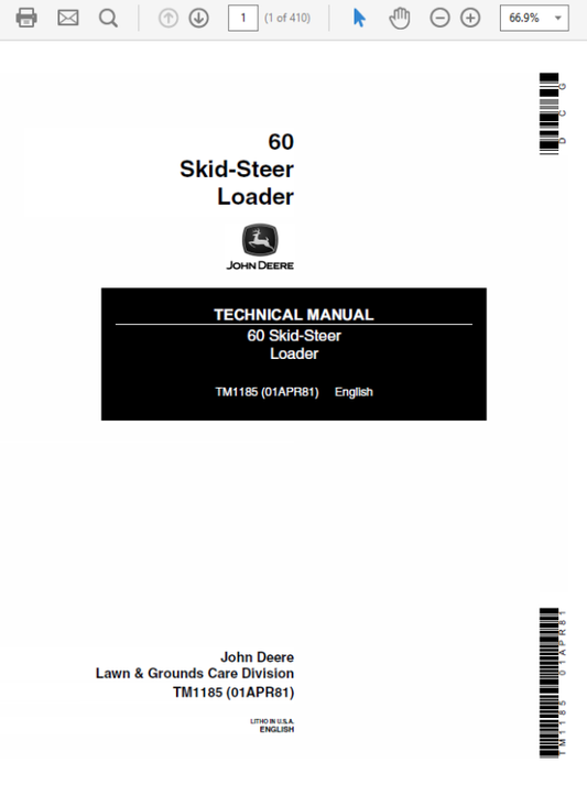 John Deere 60 Skid-Steer Loader Repair Technical Manual (TM1185) Workshop Guide