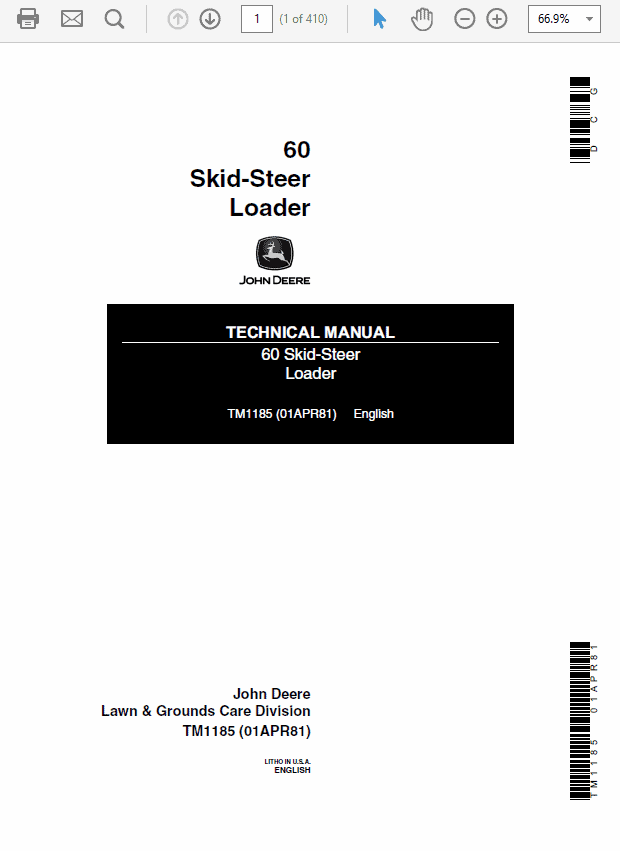John Deere 60 Skid-Steer Loader Repair Technical Manual (TM1185) Workshop Guide