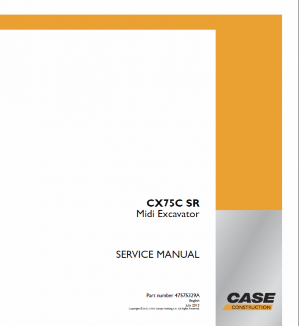 Case CX75C SR Midi Excavator Service Manual Workshop Guide