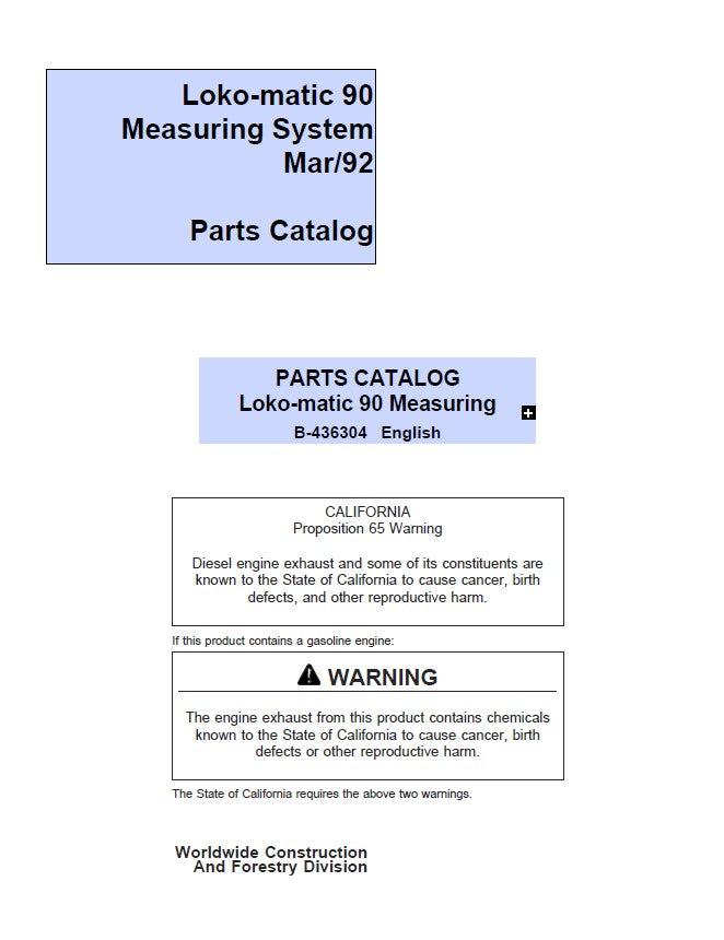 John Deere Loko-matic 90 Measuring Systems Parts Catalog Manual – B-436304 Workshop Guide