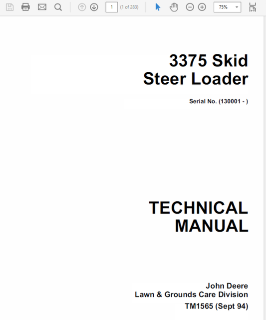 John Deere 3375 Skid-Steer Loader Repair Technical Manual (TM1565) Workshop Guide