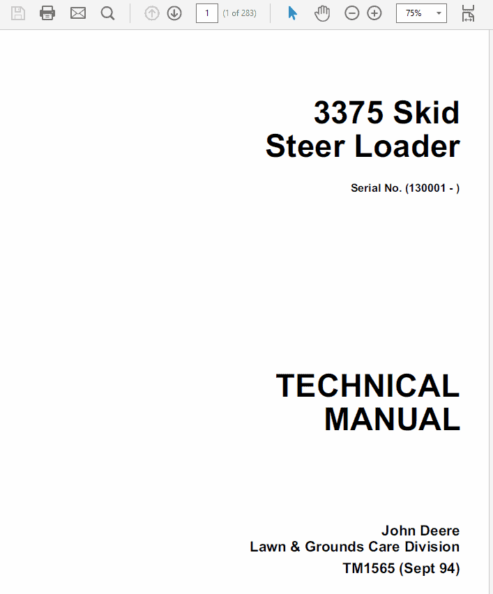 John Deere 3375 Skid-Steer Loader Repair Technical Manual (TM1565) Workshop Guide