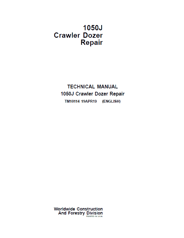 John Deere 1050J Crawler Dozer Repair Technical Manual Workshop Guide