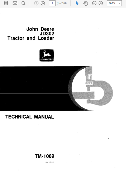John Deere 302 Tractor and Loader Repair Technical Manual (TM1089) Workshop Guide