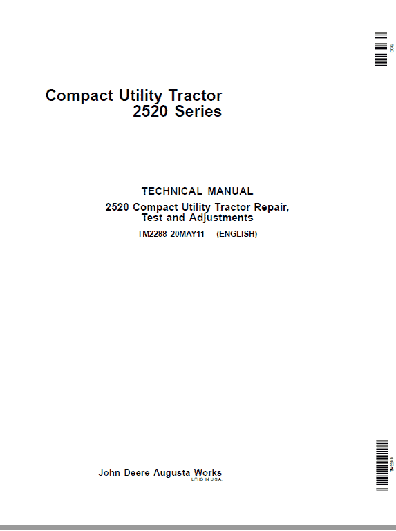 John Deere 2520 Compact Utility Tractor Repair Technical Manual Workshop Guide