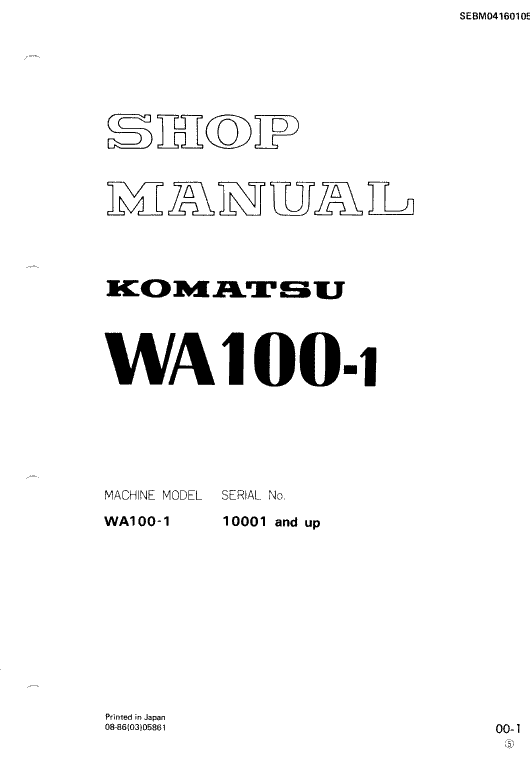 Komatsu WA100-1 Wheel Loader Service Manual Workshop Guide