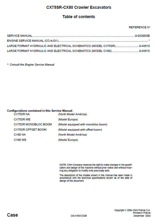 Case CX75SR and CX80 Excavator Service Manual Workshop Guide