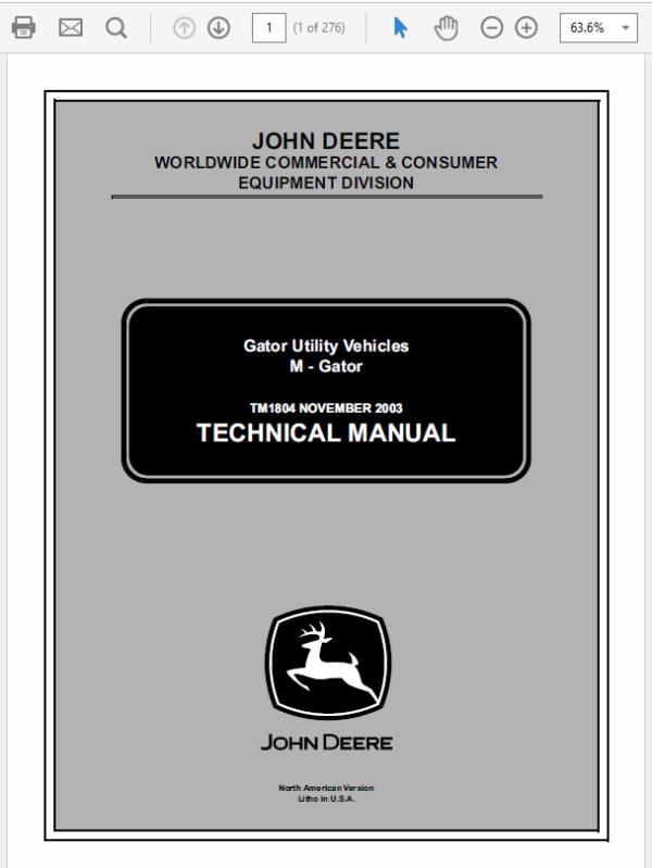 John Deere M-Gator Repair Technical Manual (TM1804) Workshop Guide
